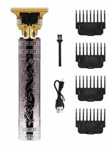 HIENA Professional 2-Piece Hair Clipper Set, Dragon Pattern Carved T-Blade Trimmer, Wireless LED Display Hair Clipper Set With 8 Limit Combs, Salon And Home Hair Trimming Tool - White - View 12