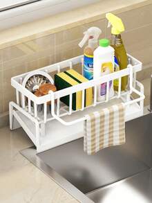 1pc Multifunctional Sink Drain Rack, Dish Sponge Holder, Kitchen Utensil Drain Rack, Sink Dishwasher Storage Rack, Upgraded Material. Kitchen Storage Rack, Sink Towel And Mat, Sink Storage Rack. - Multicolor - View 8