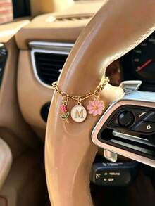 Elegant Letter Car Steering Wheel Pendant, Gold-Plated Chain With Tulip And Daisy Charms, Car Interior Decoration, Car Accessories, Travel Companion - Steering Wheel Decorative Chain - View 11