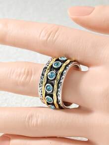 Gmzalx Vintage Two-Tone Wide Ring For Women, Versatile Elegant Vacation Jewelry, Birthday Gift For Mother And Girlfriend - Two-color - View 4