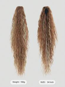 7JHH WIGS 34英吋超長深波浪馬尾接髮－暖金色挑染抓夾式馬尾接髮，蓬鬆自然感合成髮片，適合女性日常配戴、派對使用與萬聖節 - 銅色 - 查看 2