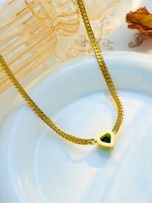 RAYQUEEN "Two Green Heart Zirconia Stainless Steel Necklace + Bracelet Set For Women - Perfect Holiday Gift" - Green - View 5