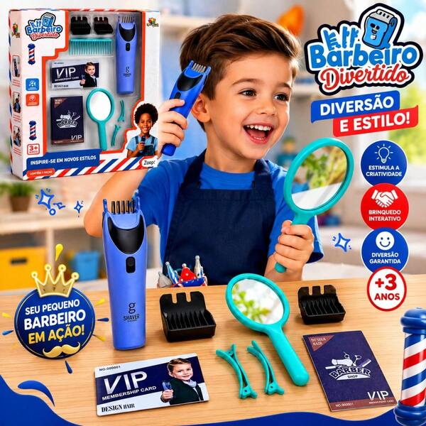 Kit Barbeiro Infantil Com Maquininha de Som Pente Espelho Brinquedo Educativo