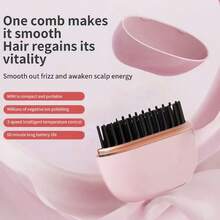 LUYAO Sikat Pelurus Rambut Mini Nirkabel untuk Poni, Sikat Pelurus Rambut Portabel Kecil, Sikat Pelurus Rambut Portabel Isi Ulang USB, Sisir Panas Mini - Berwarna merah muda - View 3