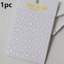 1pc 5D Star Nail Stickers, Luxury Laser Silver Self-Adhesive Cute Nail Art Decals Decoration Accessories - Silver - View 7