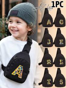 1PC Toddler A-Z Tool Letter Print Chest Bag, Adjustable Shoulder Strap Comfortable Crossbody Bag, Suitable For Toddlers Daily School, Outings And Casual Wear - Black - View 1