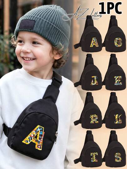 1PC Toddler A-Z Tool Letter Print Chest Bag, Adjustable Shoulder Strap Comfortable Crossbody Bag, Suitable For Toddlers Daily School, Outings And Casual Wear