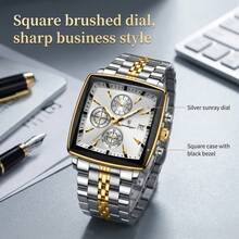 POEDAGAR Men's Luxury Stainless Steel Luminous Waterproof Minimalist White Calendar Square Dial Quartz Watch, Business Birthday Or Holiday Gift - Multicolor - View 4