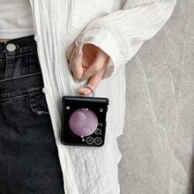 1pc Candy Color Ring Holder Phone Case Compatible With Samsung Galaxy Z Flip8 7 7FE 6 5 4 3 5G - Black - View 5