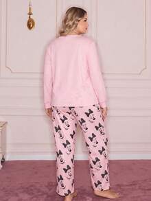 Disney 2 Pieces Plus-Size Pink Pajama Set For Women, Featuring A Mickey And Minnie Mouse Print Top And Pajama Pants, Casual Loungewear. - Multicolor - View 5