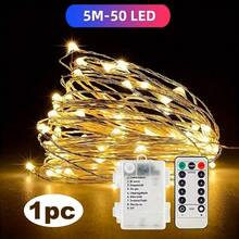 10m/20m 100/200 LED 灯串，暖白色，带 8 功能遥控器，防水闪烁 LED 灯，适用于卧室、宿舍、后院、婚礼、树木、墙壁、装饰 - 金色 - 查看 13