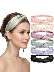 5/1 pieza Diadema elástica retorcida para mujer, diadema cruzada de unicolor de moda simple, diadema multifuncional para lavarse la cara, accesorio de moda para el cabello de uso diario - Multicolor - Ver 1