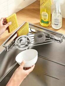 1 buah Rak Organizer Wastafel Dapur Stainless Steel, Tempat Penyimpanan Keran Multifungsi, Dapat Menampung Lap Piring, Spons, Spons Cuci Piring, Desain Drainase Berongga Mencegah Penumpukan Air, Hemat Ruang dan Rapi, Keranjang Penyimpanan Alat Pembersih Meja Dapur Rumah Tangga - MultiWarna - View 1