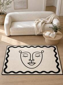 1 Peça Tapete de Área com Arte de Linha Abstrata de Rosto, Minimalista Preto e Branco, Estética Zen Boho, Impressão de Rosto de Mulher em Uma Linha, Tapete Moderno para Sala de Estar, Quarto, Meditação, Decoração de Casa, Estética Neutra, Presente para Mulheres e Meninas, Tapete de Chão - Preto e Branco - Visão 5