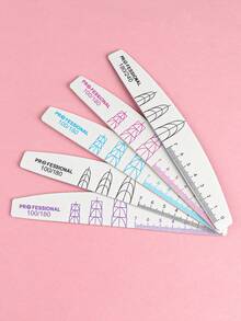 5/10pcs Thin Crescent-Shaped Wooden Nail Files, Double-Sided 100/180 Grit With Ruler And Nail Shape Guide, Professional Washable Nail Buffing Strips For Acrylic And Natural Nails - Light Grey - View 3