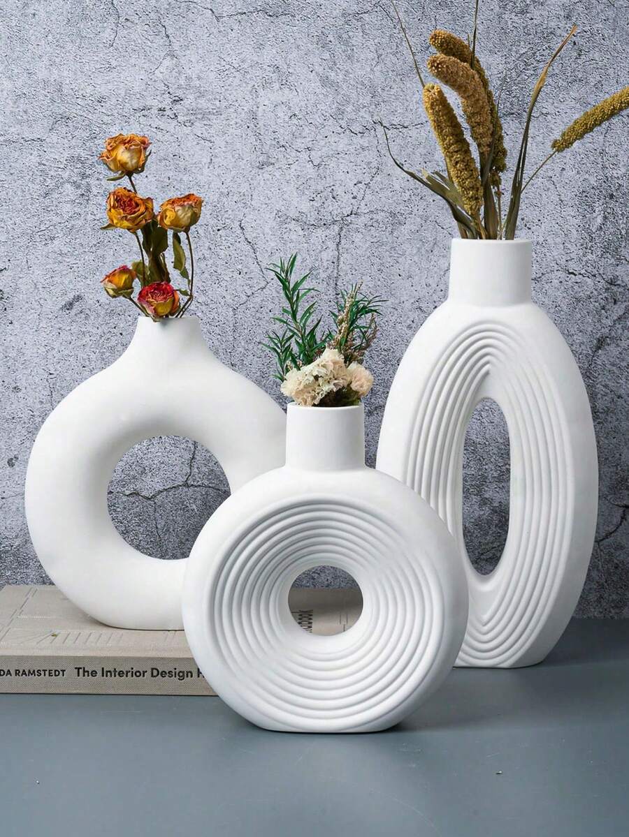 Silicone Vase Mold, Suitable For Concrete, Ring, Oval, Striped Vase, Epoxy Resin Casting Mold, Gypsum Cement, Nordic Style DIY Vase Handmade Home Decor - Multiple Styles - View 1