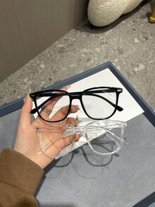 2對塑料多色幾何全框裝飾性現代極簡風女款透明眼鏡，適合日常生活、街拍、週末穿搭、約會造型，時尚配件，適合所有臉型 - 2pcs 黑色透色 - 查看 4