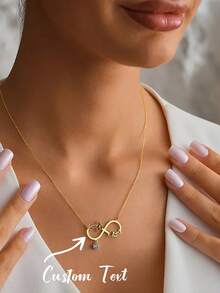 1 PC Custom Birthday Flower Name Infinity Necklace For Women Gold Color Stainless Steel Birthday Stone Pendant Necklace Birthday Party Jewelry Gift - Multicolor - View 1