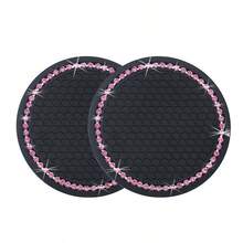 2pcs Car Cup Holder Coasters, Round Pink Rhinestone Decor, Non-Slip Silicone Cup Coasters - Diamond-studded Car Coasters - View 9