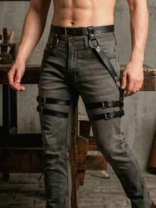 1pc PU Leather Punk Style Chest Harness, Gothic Body Decoration Belt, Suitable For Daily Wear And Valentine's Day Date - Black - View 5