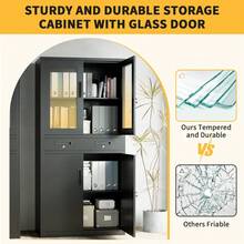 Lockable Metal Storage Cabinet With Glass Doors – 2 Drawers, 2 Adjustable Shelves – Secure Key & File Management – Durable Steel For Garage, Office, Home – Black - 1PCS - View 4