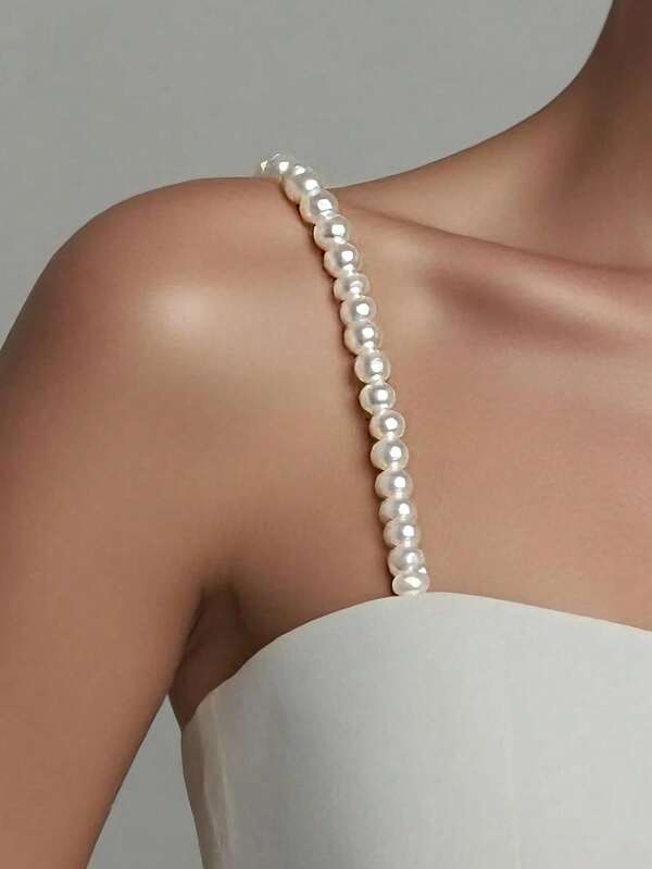 2pcs Women's Fashion Versatile Luxury Pearl Shoulder Straps, Suitable For Off-Shoulder Dresses And Formal Gowns
