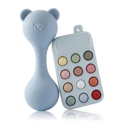 Baby Silicone Rattle Teether Set, Newborn Gift Set, Teething Toy For Babies During Teething, Helps Develop Baby's Grasping Skills, Makes Sounds To Attract Baby, Multiple Colors To Attract Baby's Attention, Chewable, Relieves Teething Discomfort, Multifunctional Teether, Christmas, Halloween, Children's Day, Back-To-School Gift