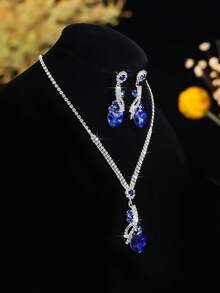Juego de 3 piezas/Set Collar y Aretes con Corazón de Strass, Adecuado para el Uso Diario de la Mujer, Regalo de Campus, Boda Nupcial, Joyería Elegante Versátil de Alta Gama - Multicolor - Ver 3