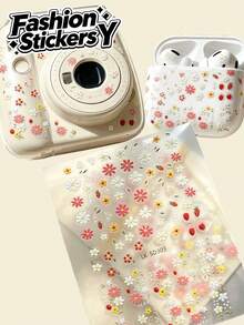 1pc Sweet Floral Strawberry Decorative Sticker, Colorful Pink White Yellow Small Flower With Fresh Strawberry Pattern, Suitable For Instant Camera, Earphone Case, Insulated Cup, Makeup Storage Box, Free Combination, Fresh Sweet Style, Enhance Aesthetic Atmosphere Decorative Sticker - 1pc Floral Strawberry - View 1