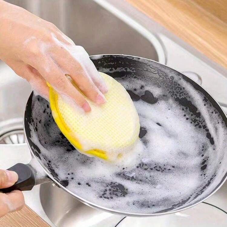 1/6/12/24pcs Durable Kitchen Sponge Cleaning Cloth Set, Washable Yellow Polyester Scrub Pads For Cookware Stove, Multi Purpose Household Scrubbers For Bedroom Countertop, Heavy Duty Dish Washing Kit - Multiple Styles - View 6