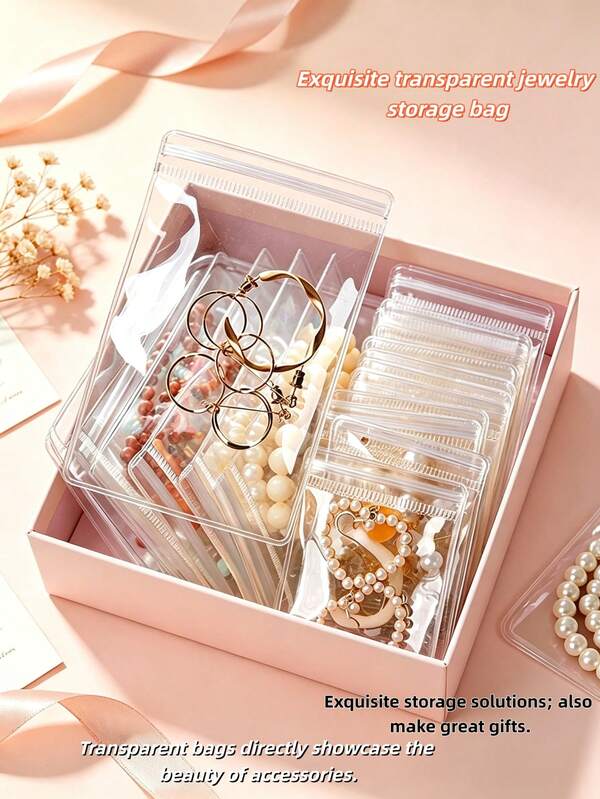 10/28/98pcs Transparent Jewelry Storage Bags, Self-Sealing Anti-Oxidation Anti-Scratch Bags, Earring Necklace Bracelet Jewelry Organizer Bags, Holiday Party Gift Packaging Bags, Portable Dust-Proof Sealed Bags, Jewelry Storage Organizer