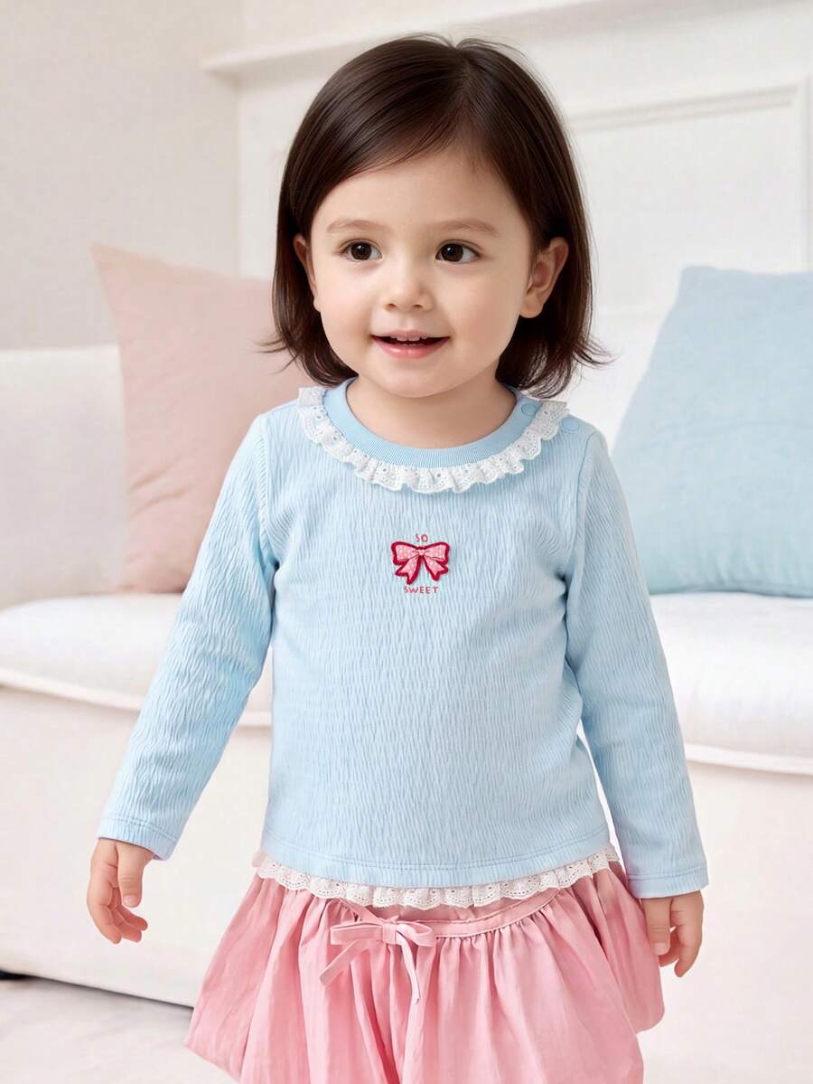 Balabala Girls Long Sleeve T Shirt Soft Cotton Basic Top Cute Casual Autumn Outfit Daily Wear - Light Blue - View 1