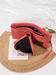 CHARM INFINITE Women Vintage Matte Trifold Wallet Detachable Wrist Strap Multi Card Zipper Coin Pocket Portable Credit Card Purse For Daily Travel - Multicolor - View 9