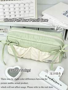 1pc Cute Polka Dot Bowknot Large Capacity Zipper Pencil Case, Student Stationery Storage Bag, Multifunctional Fabric Storage Pouch, First Day Of School - Multicolor - View 16