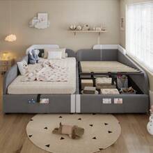 Upholstered Bed, Combined Children's Bed, Hydraulic Bed With Storage - White - View 2