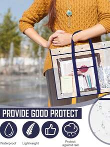 Large Transparent PVC Art Portfolio Tote Bag With A4 Pocket And Snap Closure, Waterproof Poster Storage Bag, Reusable Clear Handbag, Suitable For Art Blueprints, Teaching Flashcards, Portable Shoulder Bag, Ideal For Teachers, Students, Artists, Office Workers, School, Classroom, Picnic, Beach, Travel Practical Gift, Travel Essential - Multicolor - View 3