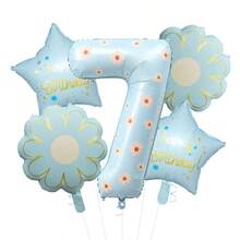 40 Inch Pastel Printed Number Foil Balloon Set, Floral & Heart Pattern Digital Mylar Balloons With Daisy Flower & Happy Birthday Star Balloons, Neutral Milestone Birthday Party Decorations, Photo Booth Supplies - Flower Balloon - View 10