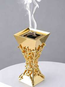 Laser Cut Iron Incense Burner, Arabic Style, Home Decor Fragrance Diffuser, Base, Living Room Ornament, Suitable For Adults, Elegant Display Stand, Natural Aromatherapy - Gold - View 1