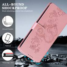 GLANDOTU Funda de teléfono de cuero PU con relieve, diseño de billetera con ranura para tarjeta, apta para múltiples marcas y modelos de teléfono, impermeable, a prueba de golpes, a prueba de caídas, a prueba de arañazos, protección de cobertura completa - Rosa - Ver 5
