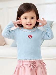 Balabala Girls Long Sleeve T Shirt Soft Cotton Basic Top Cute Casual Autumn Outfit Daily Wear - Light Blue - View 3