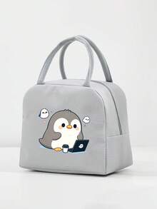 1 Pc, Creative Penguin Pattern Printed Insulated Bento Bag, Large Capacity Handheld Lunch Box Bag, Suitable For Office Workers And Travel - one-size - View 13