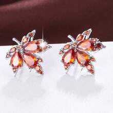 1 Pair Elegant Maple Leaf Design Cubic Zirconia Stud Earrings For Women, Casual Gift Design - Multicolor - View 14