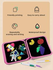 Children's Fun Foldable Educational Blackboard, Reusable Doodle Board, Washable, Cultivate Imagination, Portable Kindergarten Drawing And Writing Board, Back To School, Halloween, Christmas, Thanksgiving, Birthday Gift (Includes 12-Color Watercolor Pens) - Pink - View 5