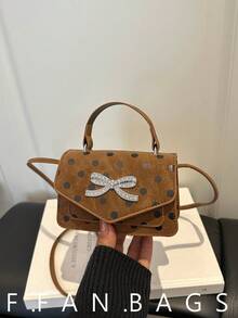Bowknot Vintage Solid Color Polka Dot Versatile New Small Square Bag Women Elegant Personalized Mini Premium Crossbody Bag - Brown - View 1