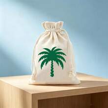 6入椰子樹雙刀圖案派對禮品袋，國慶派對禮品袋，獨家派對裝飾抽繩收納袋 - 查看 3