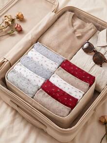 Set Celana Dalam Wanita Katun Rib 9 Pcs, Motif Bunga Kecil, Celana Dalam Pinggang Sedang dengan Tepi Bergelombang, Berbagai Warna Pakaian Dalam untuk Pemakaian Sehari-hari - MultiWarna - View 7