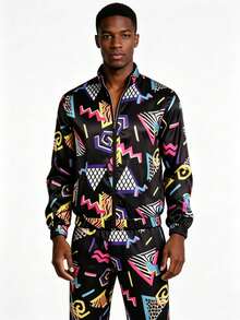Men's 2-Piece Set (Top And Pants) 70s 80s 90s Black Retro Disco Costume Party Stage Performance Outfit Hip Hop Sports Jacket Long Pants Set - Black - View 2