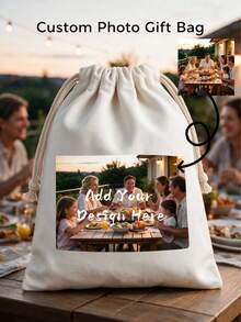 Customizable Photo Polyester Drawstring Bag, Soft & Durable Multi-Purpose Storage Pouch, Party Favor, Holiday Gift, Small Jewelry Universal Packaging Storage Bag - Apricot - View 2