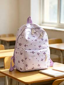 1pc Back To School Bow Pattern Backpack, Large Capacity Polyester Commuter Daily Bag, Multi-Layer Storage Casual School Bag, Lightweight Travel Backpack, Suitable For Girls, Fresh Graduates, Young People, Applicable For Back To School, Daily Commute, Shopping, Short Trips And Outdoor Leisure Travel - 2281 - View 10
