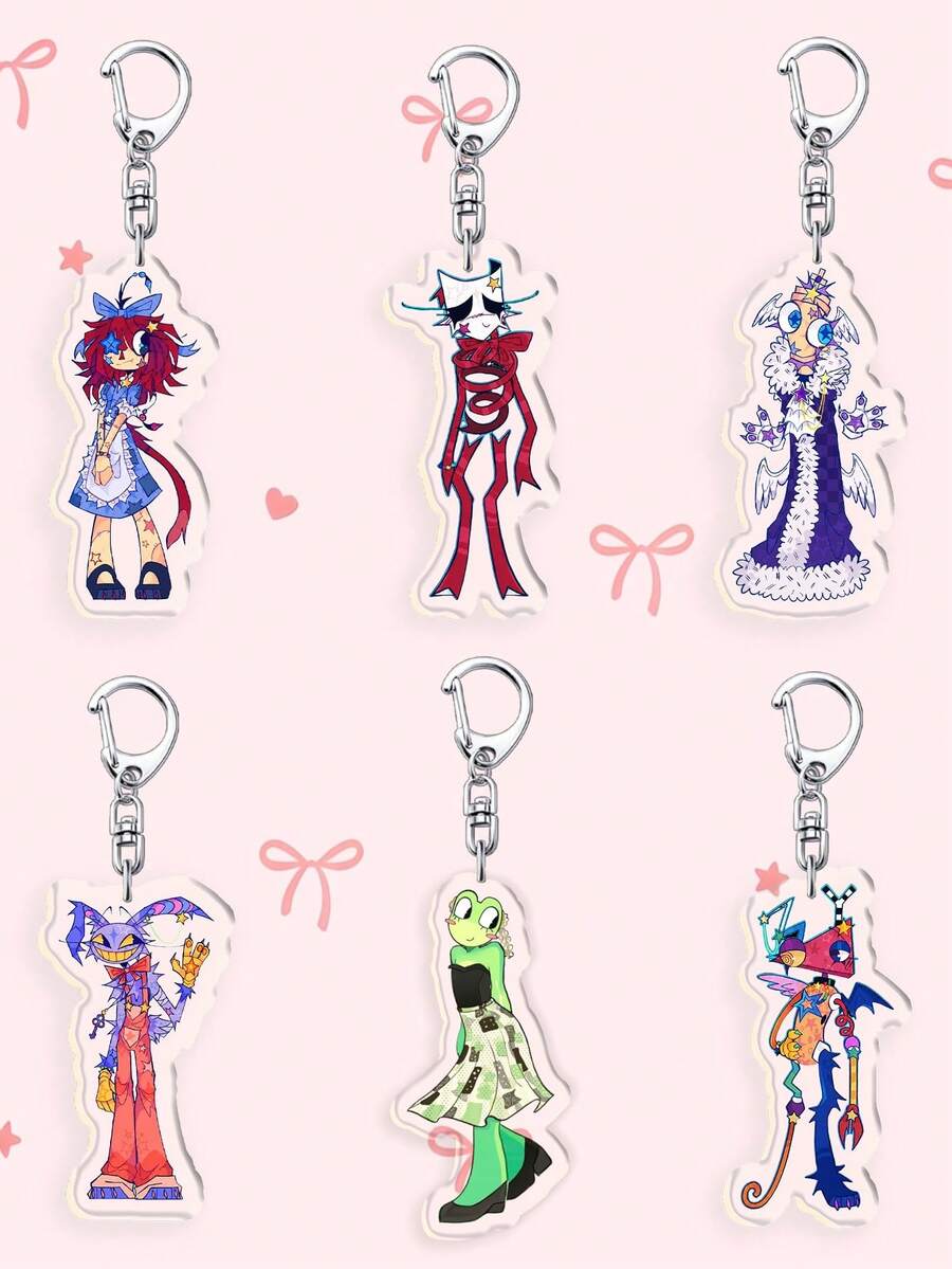 1pc/6pcs Weird Circus Cartoon Character Acrylic Keychain, Cute Ragatha Jax Zooble Character Bag Charm,Perfect Back To School Decor,Fan Gifts,Daily Use - Multicolor - View 1